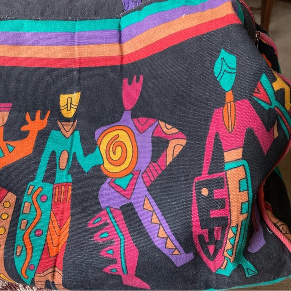 🧡💚💙💜bright cotton canvas duffel /w zip inner pocket Happy dancers/ musicians - Picture 9 of 16